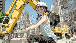 建設現場で重機を操作する若い女性
