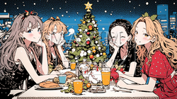 クリスマス女子会：クリスマスツリーを前で飲んで食べて大はしゃぎ | 1004172-5175