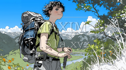 ソロハイキング（ソロ登山）を楽しんでいる若い女性｜1049724-5826