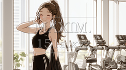 休日にジムで軽く運動する若い女性（シンプルな色使い） | 1031897-16302
