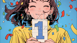 数字の「1」を掲げている若い女性 | 1035589-15447