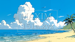 やしの木と海岸と海と青空がきれいな南国のリゾート：コピースペースあり | 1046072-6126