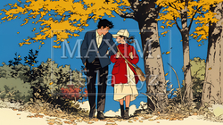 紅葉の公園でデートをしている若い男女のカップル｜1094614-5908
