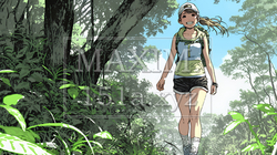 初夏の森でトレッキングを楽しむ若い女性｜新緑とアウトドアの爽やかなライフスタイル | 1054526-17573