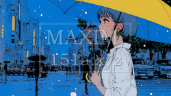 雨の日に傘をさして歩く若い女性