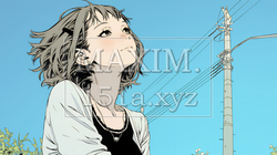 秋空を眺める若い女性のイラスト｜爽やかな秋・人物フリーイラスト｜247595-18024