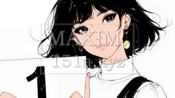 数字の「1」を掲げている若い女性（シンプルな色使い） | 107026-15490