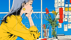 楽しい予定を考える女性｜カレンダーを見ながら計画を立てる若い女性のイラスト | 1084624-20466