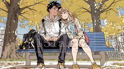 紅葉の下でいちゃついている若いカップル｜1097516-9505