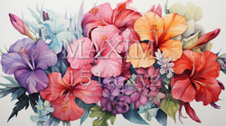 南国の花々が咲き乱れる庭：水彩画 | 1095847-18558