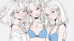 ビーチリゾートを満喫する若い女友達たち（シンプルな色使い）