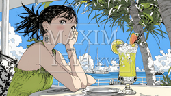 沖縄の海辺のリゾートホテルでリゾッチャしている若い女性