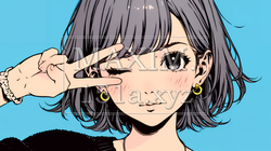 アイドルのように顔の横でピース＋ウィンクしている若い女性