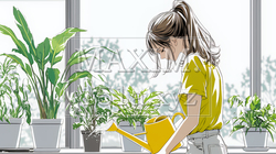 観葉植物の世話をする若い女性 | 1158545-16045