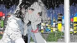 思案・反省・諦め；窓から流れ落ちる雨粒を見つめる若い女性 | 1159805-15320