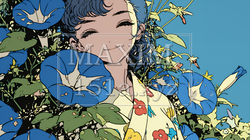アサガオと浴衣姿の若い女性 | 1160344-9731