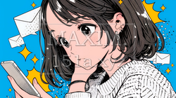 スマホでメールを読みながら唇を噛んでいる神経質な女性。表情には不安が漂っている。 | 1162923-8112