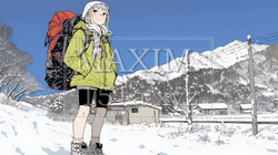 雪の積もる田舎道を歩いている若い女性 | 1163950-13095