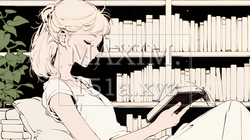 資料（本）を読みながら、うとうと眠ってしまう若い女性（シンプルな色使い） | 1167951-16021