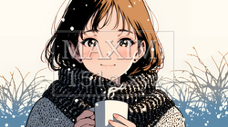 寒い冬、温かい飲み物を手にして、ふっと幸せそうに微笑む若い女性 | 1183462-15305