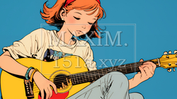 ギターを弾いている若い女性 | 1199915-8649