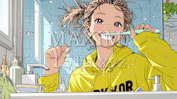 洗面所で朝の歯磨きをする若い女性 | 1209811-16891