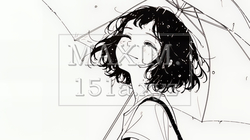 雨の中を歩く女性（シンプルな色使い）｜1219822-16236