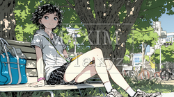 公園のベンチでひとり静かにくつろぐ若い女性｜1270695-5809