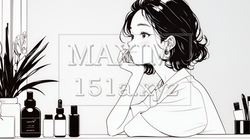 スキンケアを念入りに行う若い女性（シンプルな色使い） | 1230970-15918