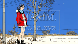 冬枯れの郊外の道を歩く若い女性 | 1241208-6405
