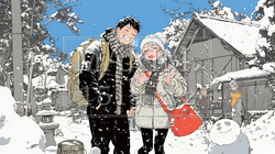 雪の日に家族で仲良く散歩に出かけている | 1245212-7548