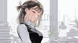 ミスやトラブルを反省して謝る若い女性｜申し訳なさそうな表情のビジネスイメージイラスト