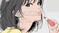 化粧をしている（口紅をつけている）若い女性 | 1285578-8547