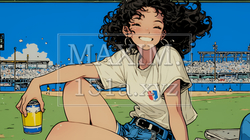 野球などの屋外スポーツを観戦しながら、ビールを楽しむ若い女性。 | 1288664-9545