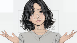 肩をすくめて困惑・諦めの仕草をしている若い女性 | 1301121-14636