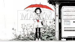 雨の中を歩く女性（シンプルな色使い）