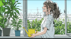 観葉植物の世話をする若い女性 | 1319491-16049