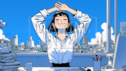 仕事の合間にストレッチ（伸び）をする女性 | 1331225-16710
