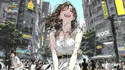 街中で大声で呼びかけている若い女性
