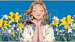 ユリの花と若い女性 | 1351165-9803