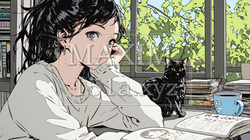 秋の読書を楽しむ若い女性｜静かで落ち着いた秋の日のイラストポートレート｜1646504-18107