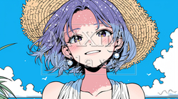 南の島の炎天下に一生懸命歩いていいる若い女性