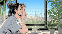 リビングで紅茶を飲んでいる女性