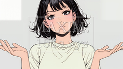 肩をすくめて困惑・諦めの仕草をしている若い女性 | 1372189-14635
