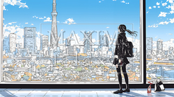 高層ビル群を見下ろすキャリア女性 | 1374274-14098