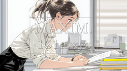 オフィスのデスクで、入念に書類をチェックする女性 | 140176-16652