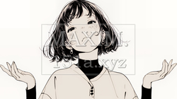 肩をすくめて困惑・諦めの仕草をしている若い女性（シンプルな色使い） | 1405359-14625