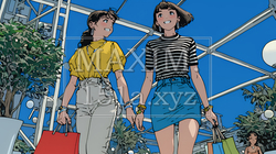 女友達と一緒にショッピングモールを歩き回る若い女性 | 1425832-16760