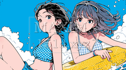 ビキニを着て南の島で海遊びの若い女性