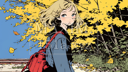 紅葉の小径を歩く若い女性｜1456816-10409